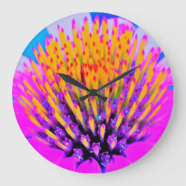 Abstrakte Macro Hot Pink und Gelb Große Wanduhr