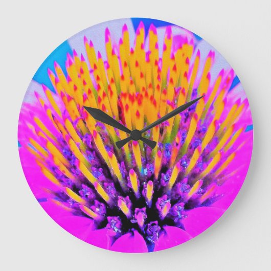 Abstrakte Macro Hot Pink und Gelb Große Wanduhr (Vorderseite)