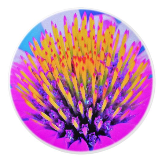 Abstrakte Macro Hot Pink und Gelb Keramikknauf (Vorderseite)