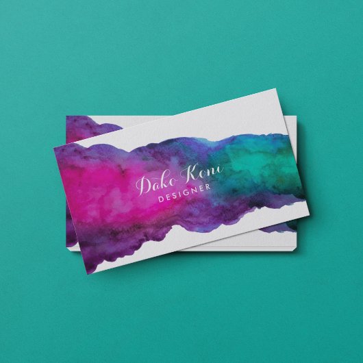 Abstrakte Magenta und Aqua Watercolor Business Car Visitenkarte