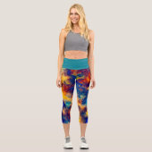 Abstrakte Malerei Blaugelbe Capri Leggings (Vorderseite)