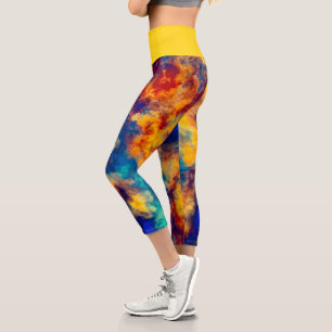 Abstrakte Malerei Blaugelbe Capri Leggings