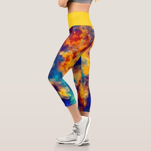 Abstrakte Malerei Blaugelbe Capri Leggings (Links)