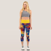 Abstrakte Malerei Blaugelbe Capri Leggings (Vorderseite)