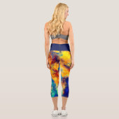 Abstrakte Malerei Blaugelbe Capri Leggings (Rückseite)