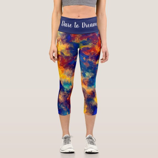 Abstrakte Malerei Blaugelbe Capri Leggings (Vorderseite)