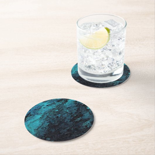 Abstrakte Malerei Blue Black Textured Planet Runder Pappuntersetzer (Vor Ort)