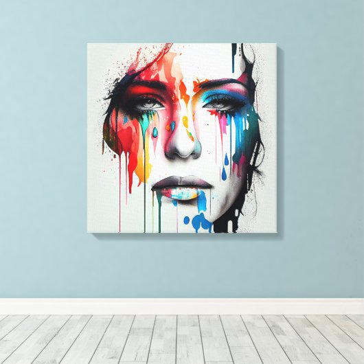 Abstrakte Malerei eines Frauengesichts, Leinwand (Insitu (Holzboden))