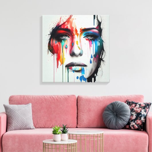 Abstrakte Malerei eines Frauengesichts, Leinwand (Insitu (Wohnzimmer))