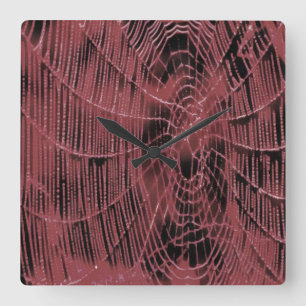 Abstrakte Malerei eines Magenta Pink Cobweb Quadratische Wanduhr