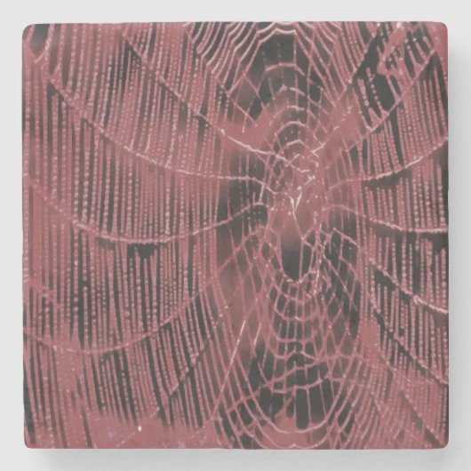 Abstrakte Malerei eines Magenta Pink Cobweb Steinuntersetzer (Vorderseite)