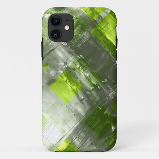 Abstrakte Malerei | Grüne graue Quadrate Case-Mate iPhone Hülle (Rückseite)