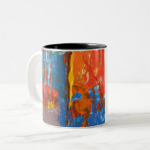 Abstrakte Malerei in Blau und Orange Zweifarbige Tasse (Vorderseite Links)