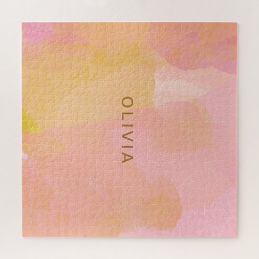 Abstrakte Malerei in Rosa und Gold Puzzle (Horizontal)