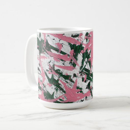 Abstrakte Malerei in Rosa und Grün Kaffeetasse (Vorderseite Links)