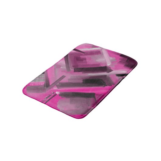 Abstrakte Malerei in Rosa und Schwarz Badematte (Schrägansicht)
