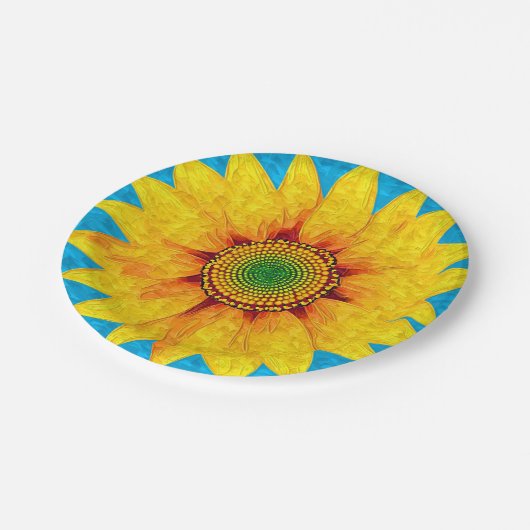 Abstrakte Malerei-Kunst der Sonnenblume-| Pappteller (Schrägansicht)