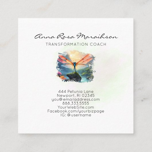 *~* Abstrakte Malerei Lotus Dragonfly Quadratische Visitenkarte (Rückseite)