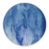 Abstrakte Malerei mit blauer Wasserfarbe Keramikknauf (Vorderseite)