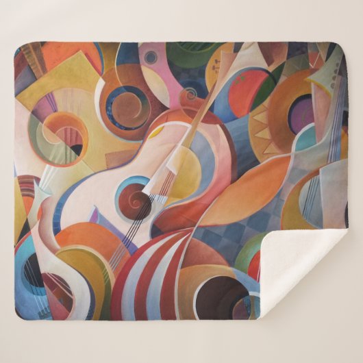 Abstrakte Malerei mit handgefertigter Musik Sherpadecke (Vorderseite (Horizontal))
