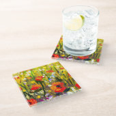 Abstrakte Malerei mit roten Papieren Glasuntersetzer (Schrägansicht)