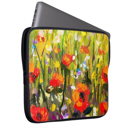 Abstrakte Malerei mit roten Papieren Laptopschutzhülle (Vorne Rechts)