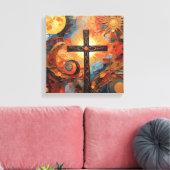 Abstrakte Malerei mit Sonnenmond und Kreuz Leinwanddruck (Insitu (Wohnzimmer))