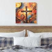 Abstrakte Malerei mit Sonnenmond und Kreuz Leinwanddruck (Insitu (Schlafzimmer))