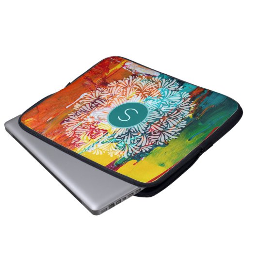 Abstrakte Malerei Monogram Mandala Art Laptopschutzhülle (Vorne Knopf)