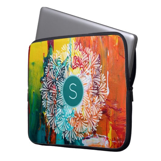 Abstrakte Malerei Monogram Mandala Art Laptopschutzhülle (Vorderseite Links)