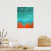 Abstrakte Malerei, Rot, Orange, Aqua, Aquamarin Poster (Küche)