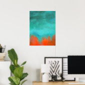 Abstrakte Malerei, Rot, Orange, Aqua, Aquamarin Poster (Heimbüro)