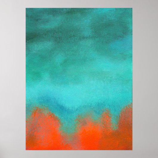 Abstrakte Malerei, Rot, Orange, Aqua, Aquamarin Poster (Vorne)