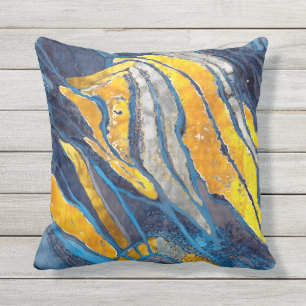 Abstrakte Malerei, Streifen, Gold, Silber, Blau Kissen