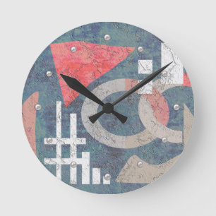 Abstrakte Malerei vintage alt blau Koralle geometr Runde Wanduhr