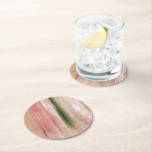 Abstrakte Malkunst in rosa grün gestreift Runder Pappuntersetzer (Vor Ort)