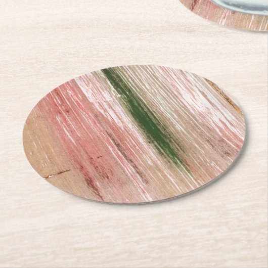 Abstrakte Malkunst in rosa grün gestreift Runder Pappuntersetzer (Angewinkelt)