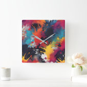Abstrakte Malkunst Quadratische Wanduhr (Zuhause)