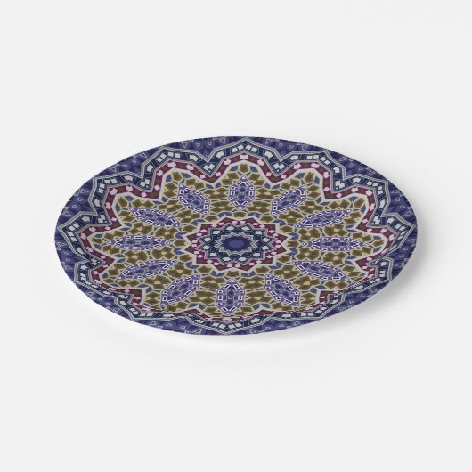 Abstrakte Mandala Ethno Pappteller (Schrägansicht)