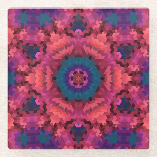 Abstrakte Mandala-Kaleidoskop-Rundformen Glasuntersetzer (Vorderseite)