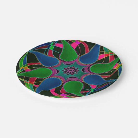 Abstrakte Mandala-Osteasilace rund um Zierarbeit Pappteller (Schrägansicht)