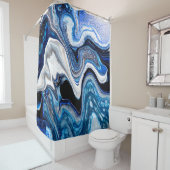 Abstrakte Marmor-Flüssigtextur in silberweißer Gla Duschvorhang (Beispiel)