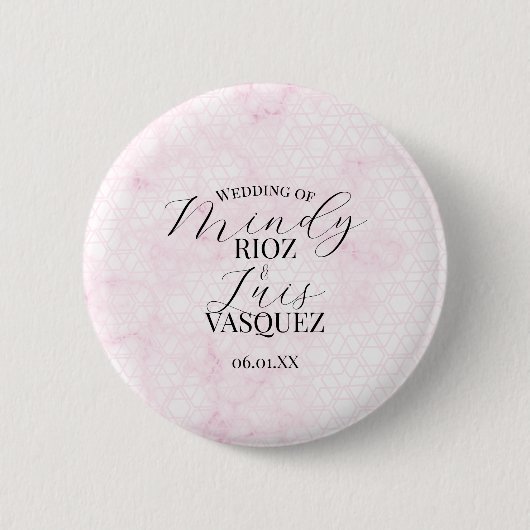 Abstrakte Marmor-Hochzeitsskript Rosa Schwarz  Button (Vorderseite)