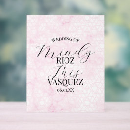 Abstrakte Marmor-Hochzeitstafel Rosa mit schwarzer Acrylschild