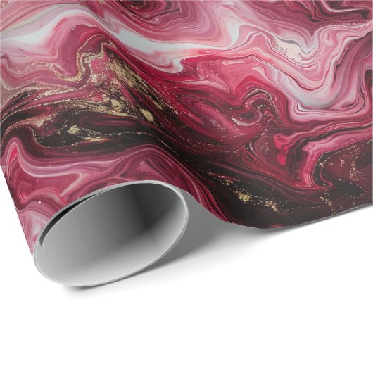 Abstrakte marmorierte Artwork mit Deep Red, Pink Geschenkpapier (Rolleneckpunkt)