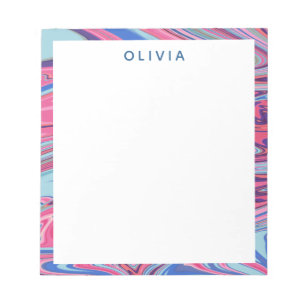 Abstrakte marmorierte Kunst in Blau und Rosa Notizblock