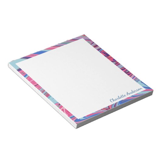 Abstrakte marmorierte Kunst in Blau und Rosa Perso Notizblock (angewinkelt)