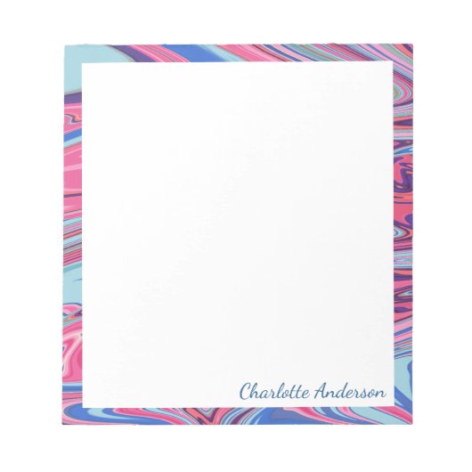 Abstrakte marmorierte Kunst in Blau und Rosa Perso Notizblock (Vorderseite)