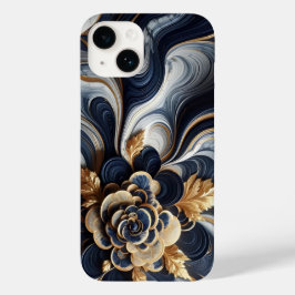 Abstrakte Marmormalerei in Navy Blue und Gold Case-Mate iPhone 14 Hülle