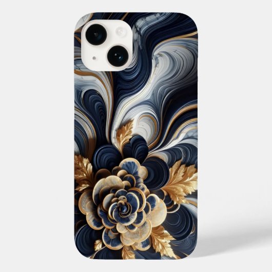 Abstrakte Marmormalerei in Navy Blue und Gold Case-Mate iPhone Hülle (Rückseite)